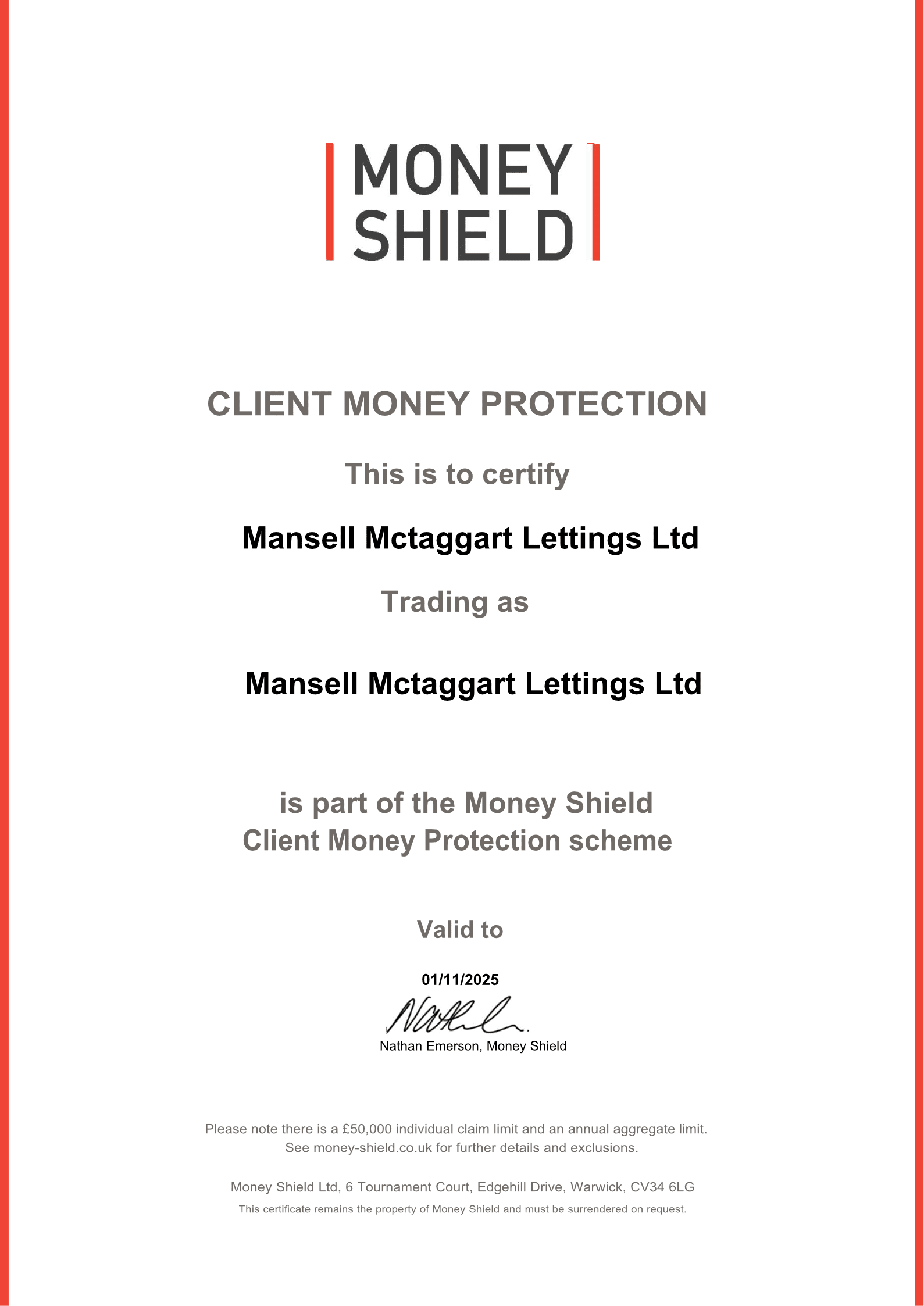 Main CMP Certificate